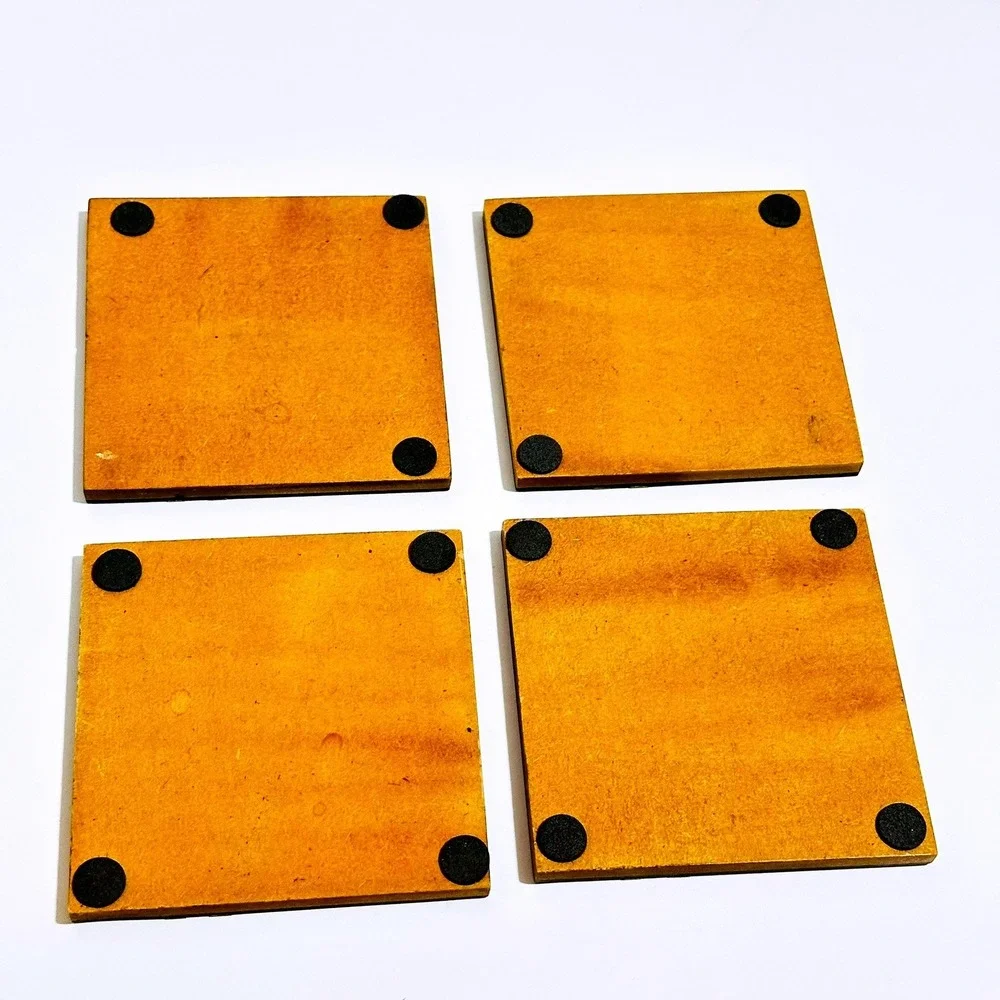 80's Black and Gold Geometric Square Coasters Set of 4 Art Deco‎ Style Wood
